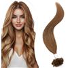 Elailite Extension Cheratina Capelli Veri 25 Ciocche Remy Human Hair Indiani 35cm 20g #6 Castano