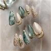 Nymora Press on Nails Almond Blu Scuro Marmo Oro Righe Occhio di Gatto Brillanti Unghie Finte a Mandorla - 24 Unghie Artificiali per Donne e Ragazze, Colla per Unghie Inclusa