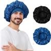 Supaze Cuffia in seta satinata, da uomo, per dormire, con fascia elastica, grande, per uomini e donne, trecce per capelli ricci (nero + blu), E01nero+blu, Taglia unica