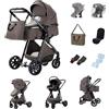 YAZOCO Passeggino 3 in 1, Trio, Passeggino Canne, Con Seggiolino Accessori,Adattatori universali, 4 ruote con ammortizzatori, navicella (3 in 1 LV9 Cioccolato)