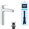 GROHE Start Rubinetto alto per lavabo (taglia XL, cartuccia in ceramica da 28 mm, risparmio energetico e idrico, raccordi da 3/8 di pollice, facile da installare con QuickTool), cromato, 24165003