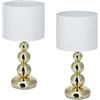 Relaxdays Lampada da Tavolo, Set 2 Abat Jour in Tessuto e Ferro, E27, 50x25 cm, Luce Comodino Camera Letto, Bianco Oro