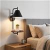 B·LED BARCELONA LED BARCELONA LED Applique da Parete Interna Bilon E27 con Mensola Integrata in Legno, Lampada da Parete Moderna Nero Opaco per Camera da Letto, Testiera Letto, Soggiorno e Hotel, Lampadina Non