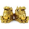 CCYMLOA Feng Shui pixiu/pi yao Statua in ottone per la casa, un paio di statuette che attirano denaro e buona fortuna ricchezza decorazione scultura dorata (8,1 cm L x 4,1 cm L x 7,1 cm H)