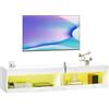 HOMCOM Mobile TV basso con illuminazione LED RGB in 16 colori, supporto per TV con spazio di archiviazione aperto, per TV da 55 a 60 pollici, per soggiorno, camera da letto, 140 x 40 x 30 cm, bianco