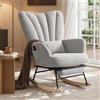 SONGMICS Sedia a Dondolo, Poltrona a Dondolo, Poggiapiedi Estraibile, Cuscino Rimovibile, Tasche, Gambe in Legno, Tessuto di Peluche, Camera da Letto Soggiorno, Grigio Tortora LYY018G101