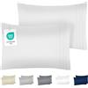 DREAMZIE Federe Cuscino Letto 40x70 (Set 2) in Microfibra con Motivo Ricamato OEKO-TEX Certificazione - Federa Cuscini Morbido Bianco