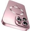 Nekiyo Tech Custodia in Silicone Magnetico per iPhone 16 con Protettore Fotocamera Incorporato, Design Antishock Sottile e Finitura Metallizzata - Rosa