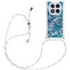 YAMCCCSE Custodia con Cordino per Xiaomi Redmi Note 14 Pro 5G / Poco X7 5G, Liquid Quicksand Cover con Collana Practical Stylish,Silicone Liquido Antiscivolo Case per Cellulare Girocollo，Blu