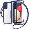 FERLAN Cover per Samsung Galaxy A03S 166.5mm con Cordino, 360 Gradi Antiurto Custodia con Protezione Schermo Integrata Trasparente Rugged TPU Bumper Doppia Protettiva Cover per Galaxy A03S 166.5mm -Blu