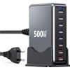 sccvee Caricabatterie USB C 500W, Caricatore Rapido 8 in 1 a Spine Multiple【2PD100W+4-PD65W+2QC3.0USBA】, Stazione di Ricarica Alimentatore GaN III PPS, Compatibile con MacBook Pro/Air/iPad/iPhone/Samsung