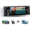 CAMECHO Autoradio 1 Din Wireless Carplay Android Auto Autoradio Bluetooth 5.2 con Telecamera Posteriore, 5,1 Pollici Schermo IPS Touchscreen HD on FM Link Controllo Volante + Connettori USB Tipo-C
