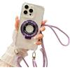 Emlivi Custodia magnetica per iPhone 15 Plus, trasparente, con supporto ad anello, in silicone TPU, con cordino da appendere, antiurto, con cinturino per iPhone 15 Plus, viola
