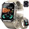 IOWODO Smartwatch Uomo Militare 2.01 con Chiamate Bluetooth, Batteria 900mAh, Torcia LED, Bussola, IP68 Impermeabile, Monitoraggio Cuore/Ossigeno nel Sangue/Sonno, 123 Modalità Sportive, 2 Cinturini