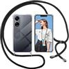 ISOI Cover con Cordino per OPPO A98 5G, Custodia Trasparente con Collana Tracolla Laccio Collo Ultra Sottile Morbido TPU Silicone Antiurto AntiGraffio Antiscivolo Case, Nero