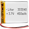 Liter energy battery Batteria 303040 LiPo 3.7V 450mAh 1.665Wh 1S 5C Liter Energy Battery per l'elettronica Ricaricabile Telefono Portatile Smartwatch Orologio GPS - Non adatto per Radiocomando 42x30x3mm (450mAh|303040)