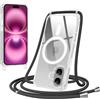 FMPCUON Magnetica Trasparente Cover per iPhone 16 Plus con Cordino, Compatibile con Magsafe,Custodia con Laccio Tracolla Cellulare Girocollo Regolabile Collana