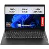 Lenovo V15 G4 AMN, PC portatile professionale 15.6 Full HD con processori AMD Ryzen 3, memoria RAM DDR5 8 GB e SSD ultra-rapida 256 GB, Windows 11 Pro - Nero