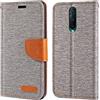Shantime Custodia Portafoglio Flip in Tessuto Oxford Compatibile con OPPO RX17 Pro, Cover Protettiva Magnetica con Slot Carte e Supporto(Grigio)