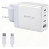 WZ Caricatore USB C, 4-Porte, Alimentatore 3 USB C + 1 USB A Con Cavo Type C 1M, Caricabatterie Rapido PD 20W Per iPhone 17 16 15 14 13 12 Pro Max, Samsung Galaxy S25 S24 S23 Ultra, iPad Air Pro, Pixel