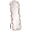 Baroni Home Specchio da Terra, Specchio con Cornice Ondulata Imbottita e Rivestimento in Velluto, Soggiorno, Camera da Letto, Corridoio, 160 x 60 Panna