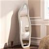 TDRTRD Specchio su irregolare,160x50cm,specchio a piena lunghezza,grande specchio da parete con cornice in velluto bianco e supporto,da appendere,in piedi,inclinabile per camera da letto, soggiorno, ingresso