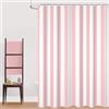 GCIREC Tenda Doccia, 180x180cm, Rosa Chiaro e Bianco Minimalismo Moderno Strisce Verticali Impermeabile Tessuto Macchina Lavabile Tenda da Bagno con Ganci
