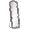 Baroni Home Specchio da Terra, Specchio con Cornice Ondulata Imbottita e Rivestimento in Velluto, Soggiorno, Camera da Letto, Corridoio, 160 x 60 Velluto Grigio