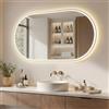 A ARTFORMA Specchio Bagno Moderno LED Ovale 50x100 cm - Specchio Bagno con Luce LED | Anti-Appannamento | Comando Touch | Specchio moderno da parete - Argento Spazzolato