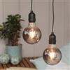 hellum Set di 2 lampade a sospensione vintage per esterni, grigio fumo retrò con timer e dimmer, vetro rotondo G95 Ø 9,5 x 13,7 cm, due lampadine con telecomando, lampadine per esterni 151442