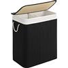 SONGMICS Cesto Portabiancheria, 100 L, Bambù, 2 Scomparti, Coperchio | Cesta Biancheria, Maniglie, Pieghevole, Sacco Rimovibile e Lavabile in Lavatrice, Corda di Cotone, Collezione RONEX LCB64BK