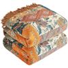 SE SOFTEXLY Coperta Boho 100% Cotone - Copriletto Boho in mussola double face 200x230cm, coperta patchwork, accogliente coperta da divano e copriletto, Arancione/Verde