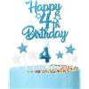 mciskin Set di candele per torta per 4° compleanno blu,4° Decorazioni di compleanno per ragazzi,Candele numero 4 per torta,blu stella torta con d'argento per decorazioni di festa per ragazze ragazzi