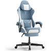 Kidsgigglz Sedia da gaming con cuscino lombare, Sedia gamer ergonomica, sedia da ufficio, schienale regolabile, robusta poltrona da gioco, poggiapiedi allungabile, blu