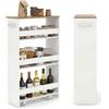 COSTWAY Carrello da Cucina a 4 Ripiani, Carrello Portaoggetti in Legno con Ruote Universali, Stretto e Slim 20cm, Salvaspazio con Manico per Bagno Lavanderia (20 cm,Bianco+Naturale)