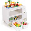 COSTWAY 2 in 1 Organizzatore per Bambini, Armadietto Giocattoli a Forma di Auto con Struttura Sicura e 2 Cesti Portaoggetti, Scaffale Apribile a 2 Livelli, Pannello per Costruzioni