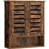VASAGLE Armadietto da Parete, Mobiletto da Bagno, Armadietto Sospeso con Ripiano Regolabile, Anta Doppia a Persiana e Scomparto Aperto, 60 x 20 x 70 cm, Marrone Vintage BBK121X01