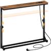 HOOBRO Tavolo Console Stretto da 15 cm con Stazione di Ricarica e Porte USB, Altezza Regolabile 63,5-83,5 cm, Tavolino per Ingresso, Atrio, Retro Divano, Metallo, Marrone Vintage e Nero EBF95CXG01