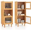 COSTWAY Armadietto da Cucina a 3 Ripiani con 2 Ante in Acrilico Trasparente, Credenza Espositore in Bambù Salvaspazio, Libreria Vetrina per Studio e Soggiorno, 49,5 x 40 x 130 cm, Naturale