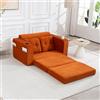 Arhatreya Divano a 2 posti con portabevande e tasche laterali, pouf convertibile con schienale, divano senza cornice con cuscini trapuntati, comodo per soggiorno, camera da letto e tempo libero, arancione