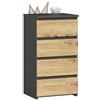 AKORD | Cassettiera a 4 Cassetti | Credenza Alta | Moderna Mobiletto per Soggiorno Sala da Pranzo Camera da Letto Corridoio Bagno | Armadio Cameretta | 35x40x74 cm | Grigio Grafite/Rovere Artigianale