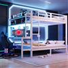 Wyibwy Letto a soppalco 140x200cm con luce LED e porta USB,metallo letto a castello matrimoniale con scrivania e vano portaoggetti,ringhiera di sicurezza,scaletta,ferro Letto 140x200,senza materasso,Bianco
