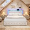 FOERPL Letto Matrimoniale con Cassetti 160x200, letto Imbottito con Led e USB-C Letto Contenitore Matrimoniale 160x200 Struttura letto Matrimoniali con 4 Cassetti in Ferro Beige Velluto, Senza Materasso