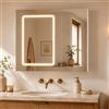 QMTXBYJ Armadietto da bagno con specchio e illuminazione a LED, armadio da parete bagno con 4 ripiani regolabili e 2 ante, armadio da toilette a specchio con interruttore a sensore, 70 x 60 x 13,5 cm