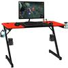 GYMAX Scrivania Gaming con Gambe a Forma di Z, Tavolo Porta PC, con Supporti per Stereo e Cuffie, Scrivania da Ufficio e Studio,120,5x60,5x76,5 cm