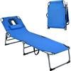 COSTWAY Lettino Prendisole da Spiaggia, Sdraio Mare Pieghevole Leggero con Foro per il Viso e Cuscino, Schienale Regolabile 5 Posizioni, Telaio in Alluminio, per Patio, Piscina e Campeggio (Blu)
