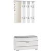 HOMCOM Set 4 in 1 Mobili da Ingresso con Appendiabiti, Specchio, Panca con Cuscini e Scarpiera per 8 Paia di Scarpe, Bianco