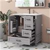 Easexcy - Armadietto da bagno da pavimento, 76 x 46 x 83,5 cm, laccato, scaffale con porta, 3 cassetti, lavabo in ceramica integrato (grigio)