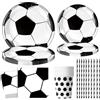 FORYNXHWIN Set di 60 piatti da calcio e tazze, set di stoviglie per feste di compleanno, set di decorazioni per feste di compleanno per bambini, con piatti di carta, tovaglioli, cannucce