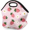 Mexpekil Borsa per il pranzo in neoprene per donne, uomini, adulti, bambini, rosa, fragole, margherite, isolata, borsa da picnic portatile per lavoro e campeggio